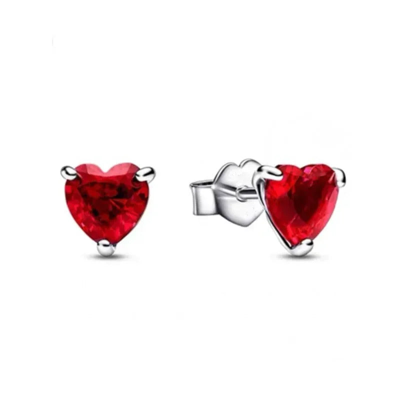 S925 Sterling Silver Valentine's Day Red Series Red Heart Charm Bow Ring Heart Necklace Fit Bracelet DIY for Women Jewelry Gift