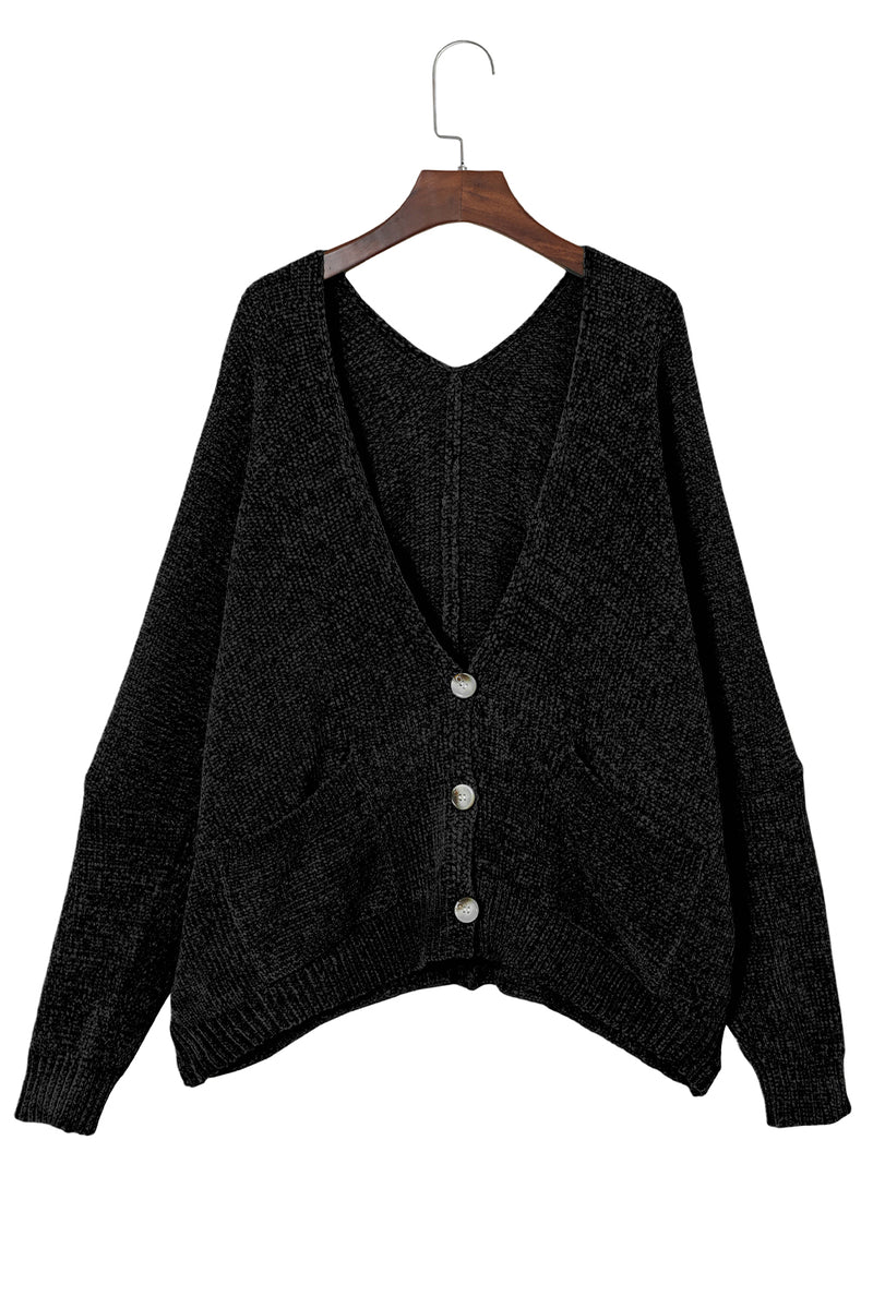 Black Buttons Front Pocketed Sweater Cardigan