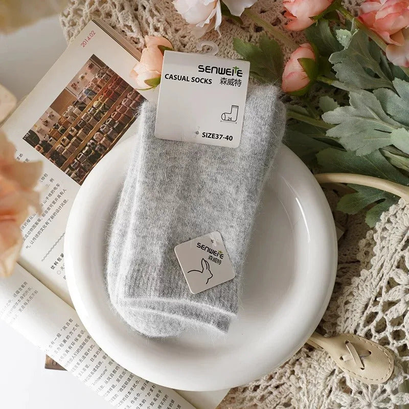 Wool Socks for Women Autumn Winter Medium Tube Socks Thickened with Wool Warm Rabbit Hair Socks Winter Black Cashmere Stockings