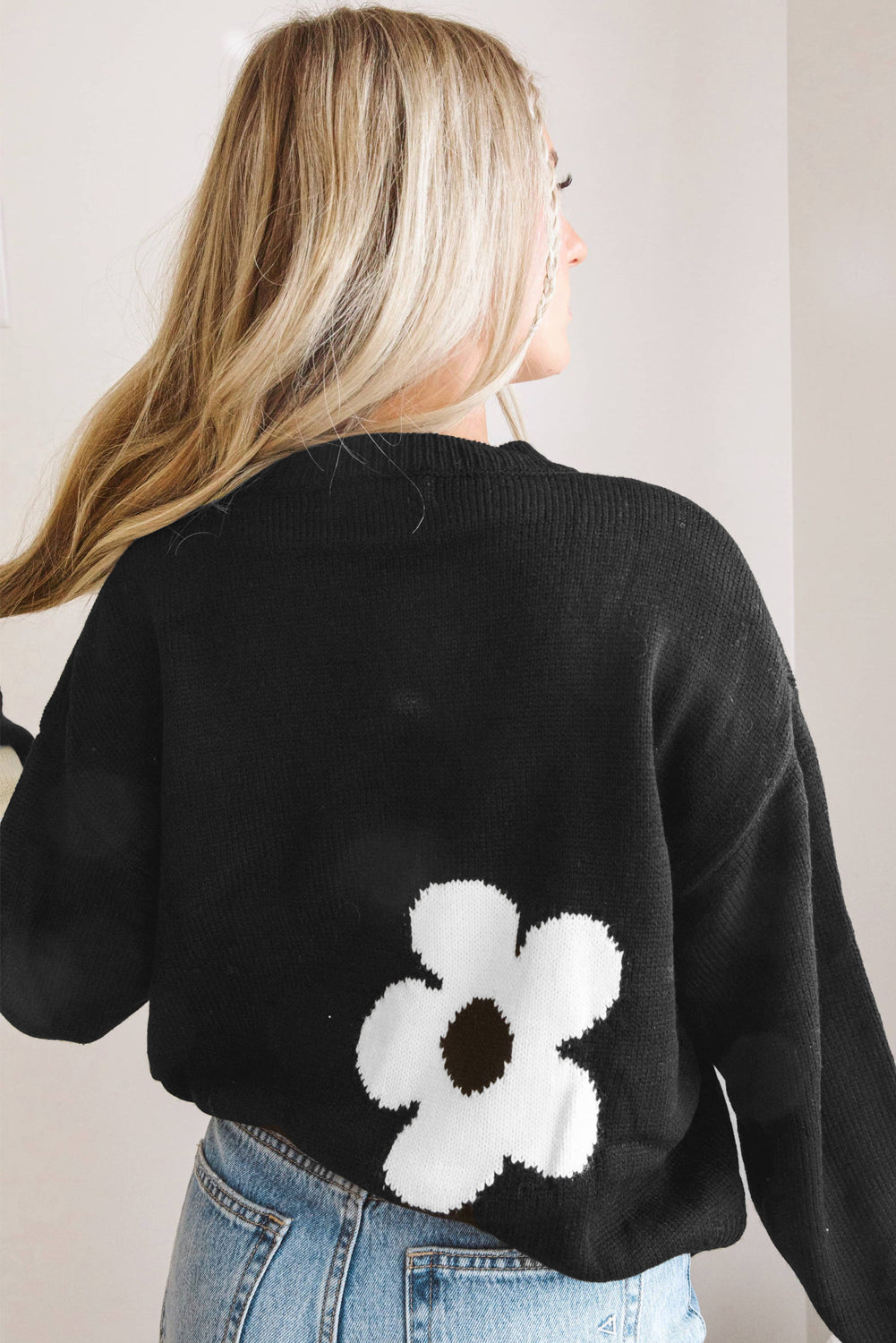 Big Flower Pattern Knit Sweater