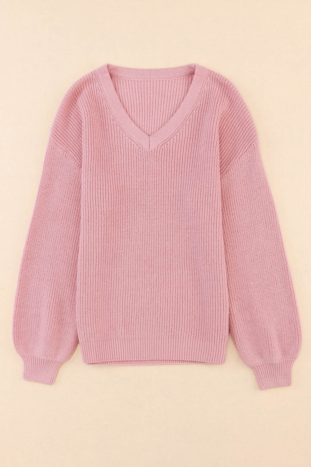 Pink V Neck Drop Shoulder Knitted Sweater