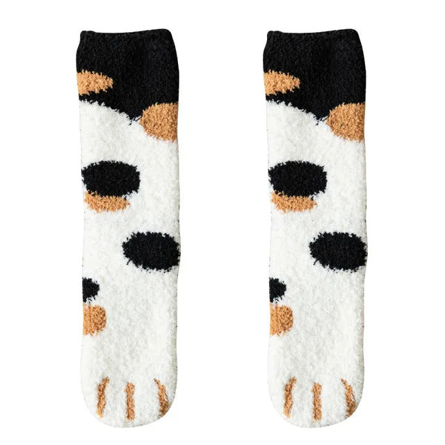 Kawaii Cartoon White Socks for Women Cute 3d Dog Cat Paw Pattern Female Fleece Warm Funny Socks Home Floor Sleeping