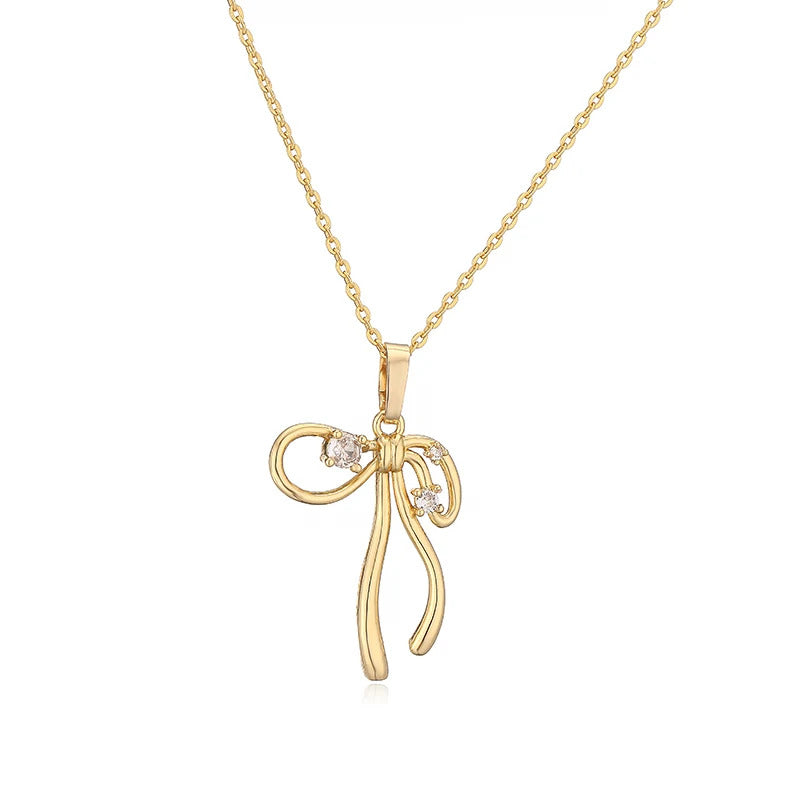 HECHENG, High Quality INS Style Gold Plated Bow Pendant Necklaces for Women Pearl Pendant Jewelry