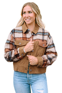 Green Plaid Corduroy Flap Pockets Boxy Chunky Jacket