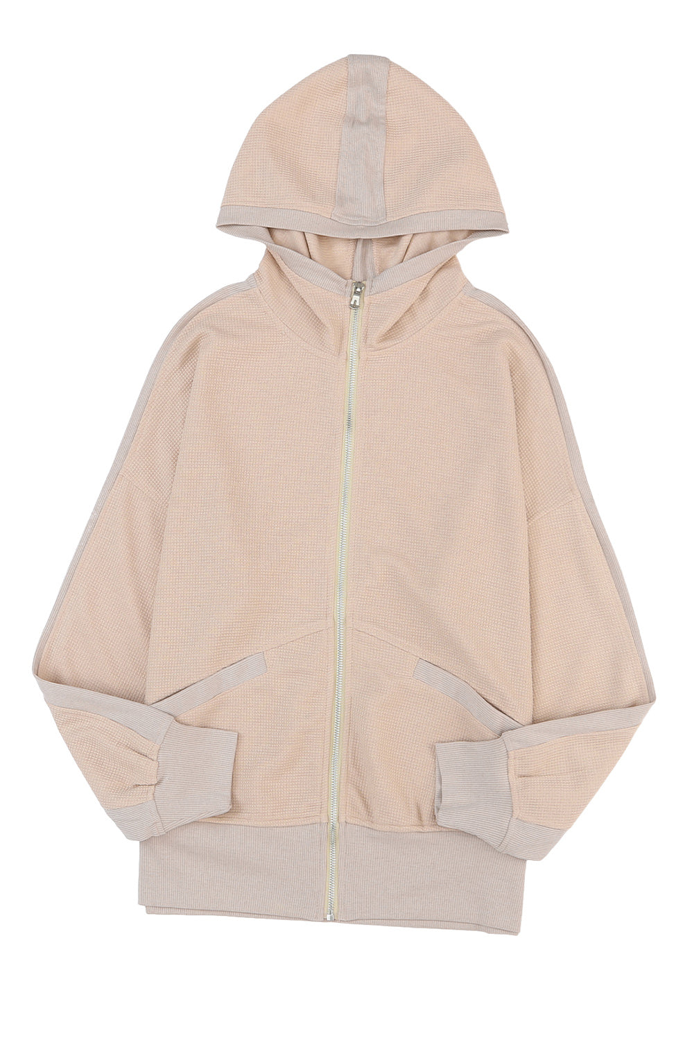 Rose Thermal Waffle Knit Full Zipper Hooded Jacket