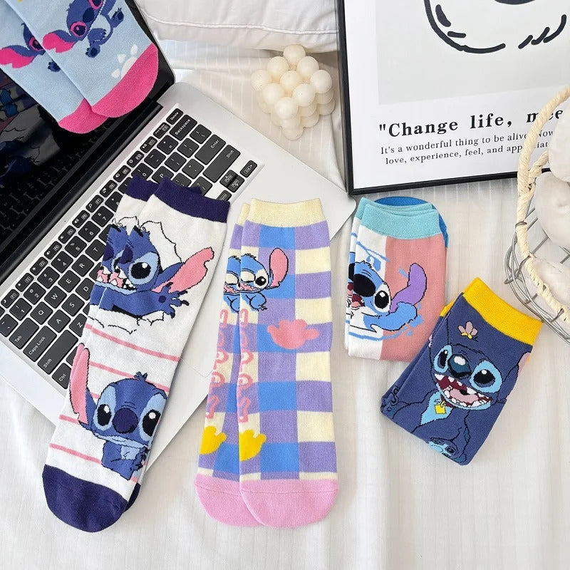 1 Pair New Design Cartoon Long Men Socks Stitch Kawaii Women Socks creative Skateboard socks Fashion knee-high Socks Size 34-42