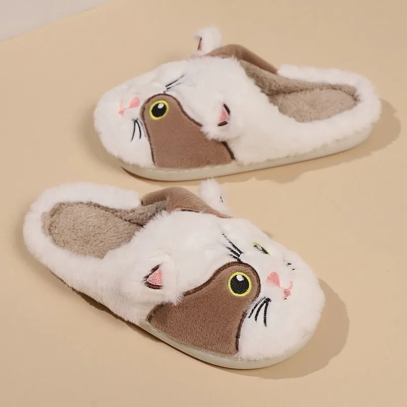 2024 New Cute Cat Slippers Fluffy Furry Women Home Slippers Men Winter Plush Slides Indoor Fuzzy Slippers Lovely Cotton Shoes