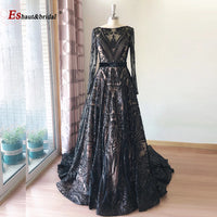 Dubai A-Line Luxury Wedding Evening Dress for Women Muslim 2024 Long Sleeves Sequin Plus Size Formal Prom Party Gown Customized