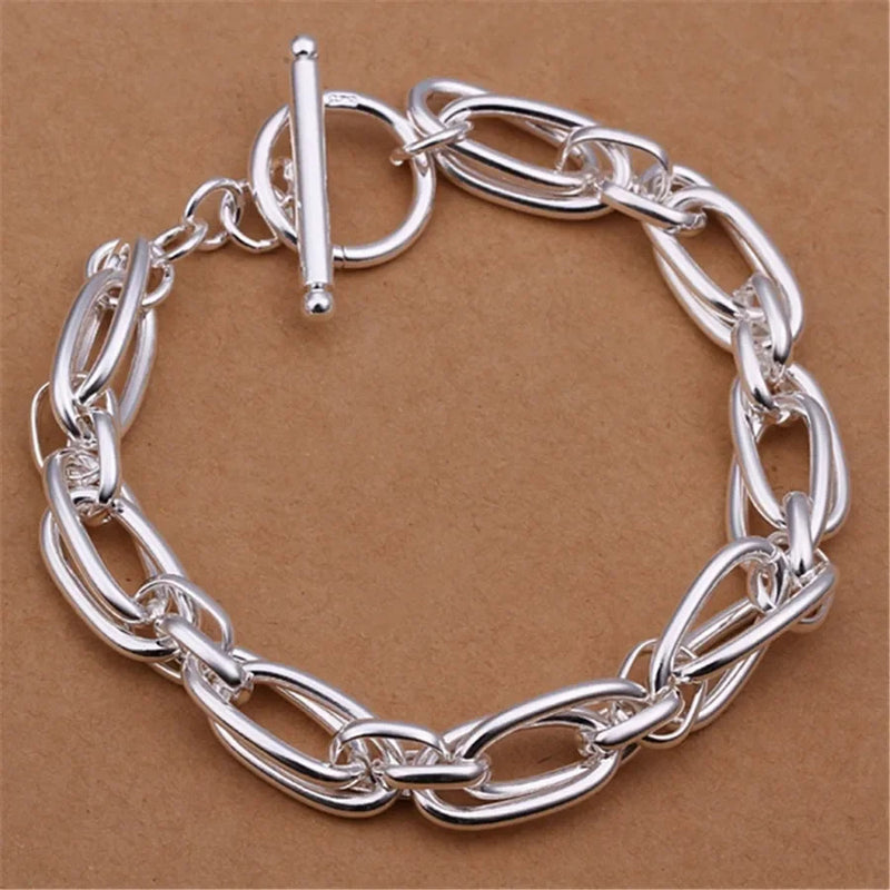 Hot 925 Sterling Silver Cute Buckle Side Chain Solid Bracelet for Women Men Charm Party Gift Wedding Fashion Jewelry