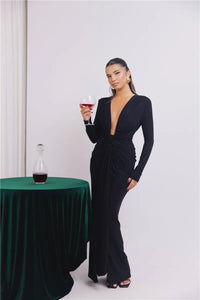 Mozision Glitter Deep V Neck Sexy Maxi Dress For Women Elegant Sparkle Long Sleeve Ruched Bodycon Split Club Party Sexy Dress