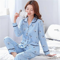 100% Cotton Long Sleeve Cardigan Pajama Set For Middle-aged Elderly Women Autumn Outer Wear Homewear