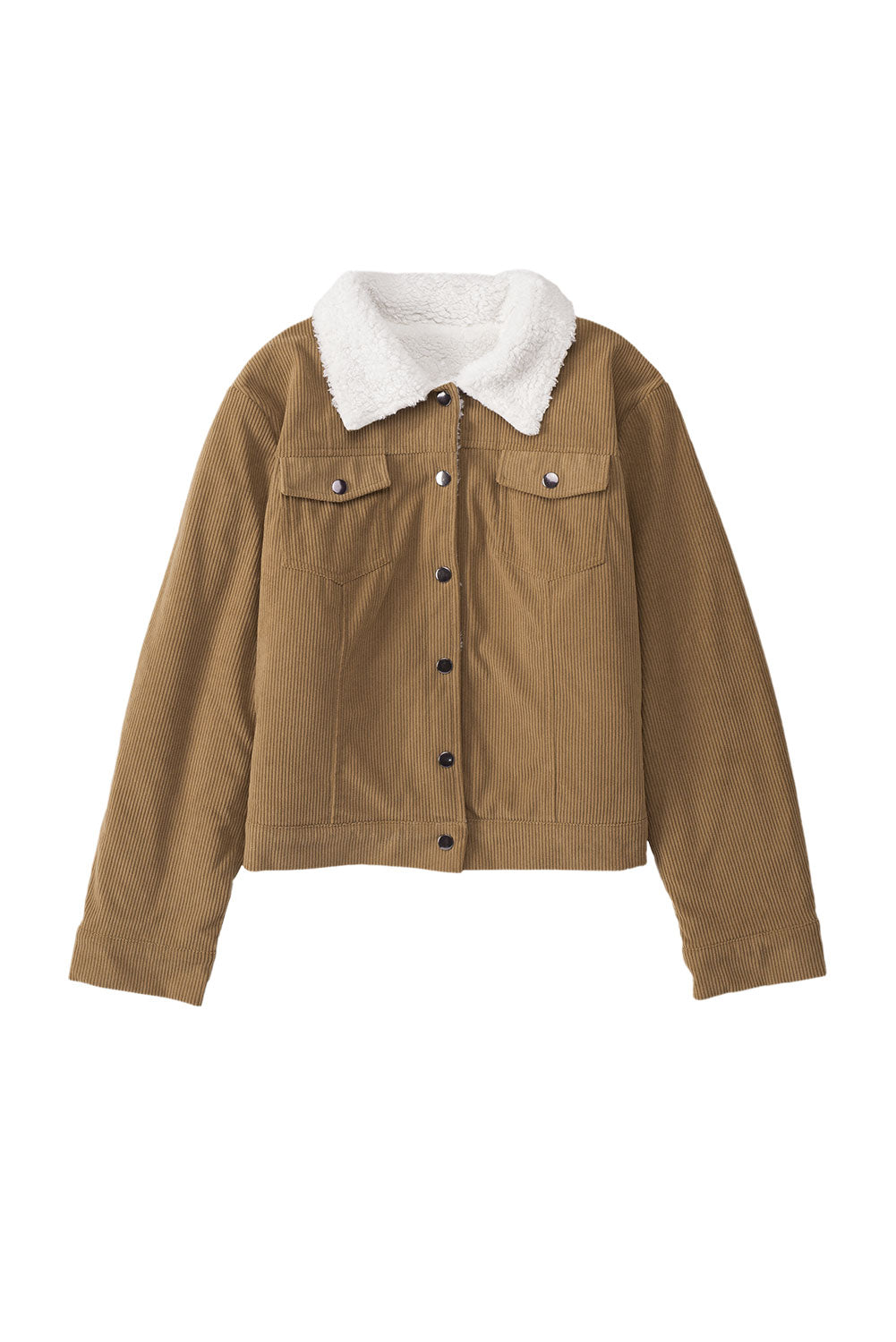 Khaki Corduroy Sherpa Snap Button Flap Jacket