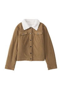 Khaki Corduroy Sherpa Snap Button Flap Jacket