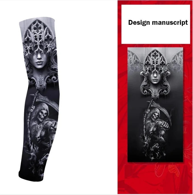 1PCS 2024 New Men Long Fake Warmers Summer Tattoo Sleeves Sun Protection Cover Outdoor Gloves Driving Ice Silk Arm Sleeves Women