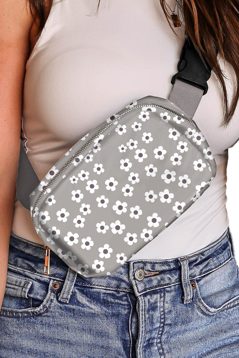 Gray Cute Flower Print Buckle Crossbody Bag