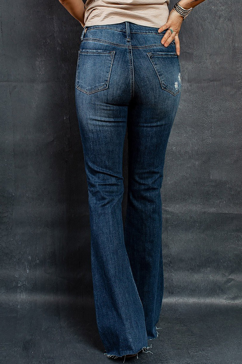 Sky Blue Dark Wash Mid Rise Flare Jeans