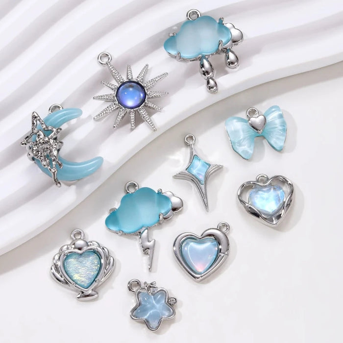 5pcs New Fashion Blue Moon Star Bow Heart Cloud Summer Cute Enamel Pendants Exquisite Pretty Style For Making Handmade DIY