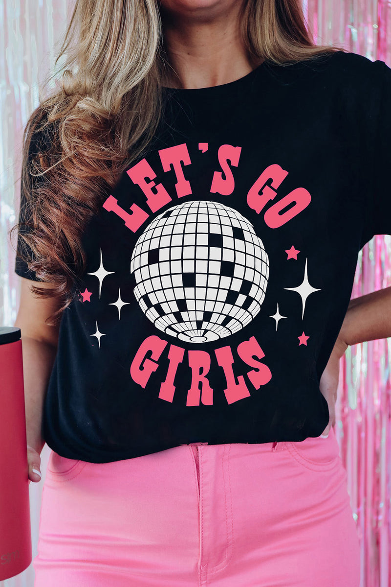 Black LET'S GO GIRLS Disco Ball Graphic Tee