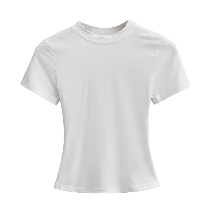 2024 New High Quality Casual T shirt Sexy Slim Short Sleeves Fashion Trend Solid Women Clothing y2k Tops