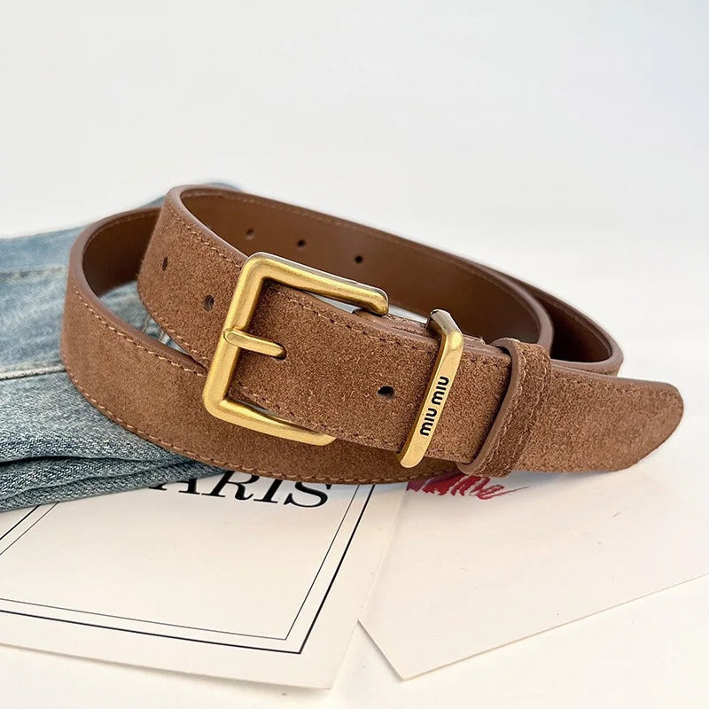 Luxury New Double Genuine Leather Belt for Women Cowhide Suede Belts with Trendy Square Alloy Buckle Ideal for Dresses and Jeans