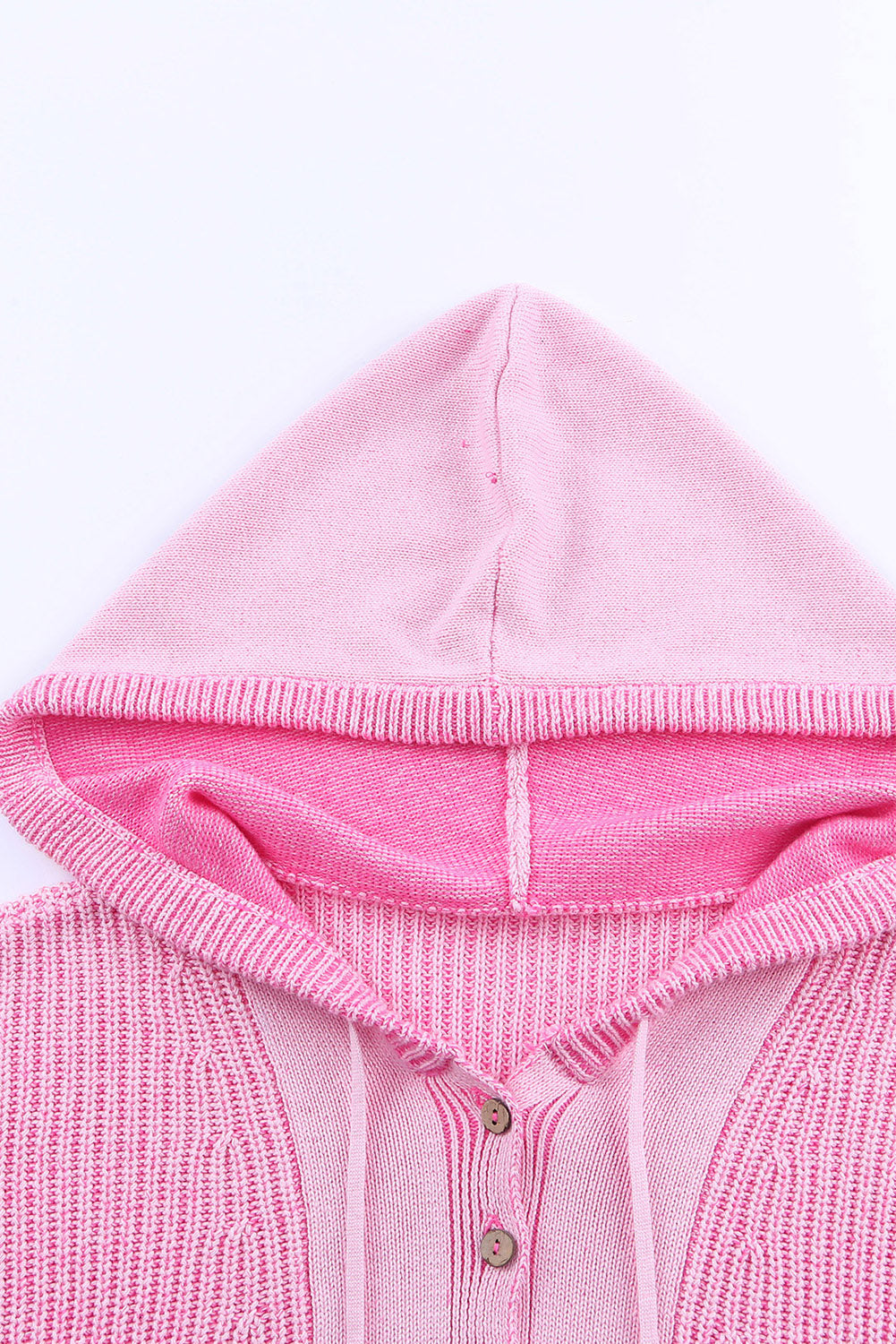 Pink Henley V Neck Hooded Sweater