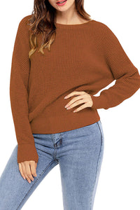 Brown Cross Back Hollow-out Sweater