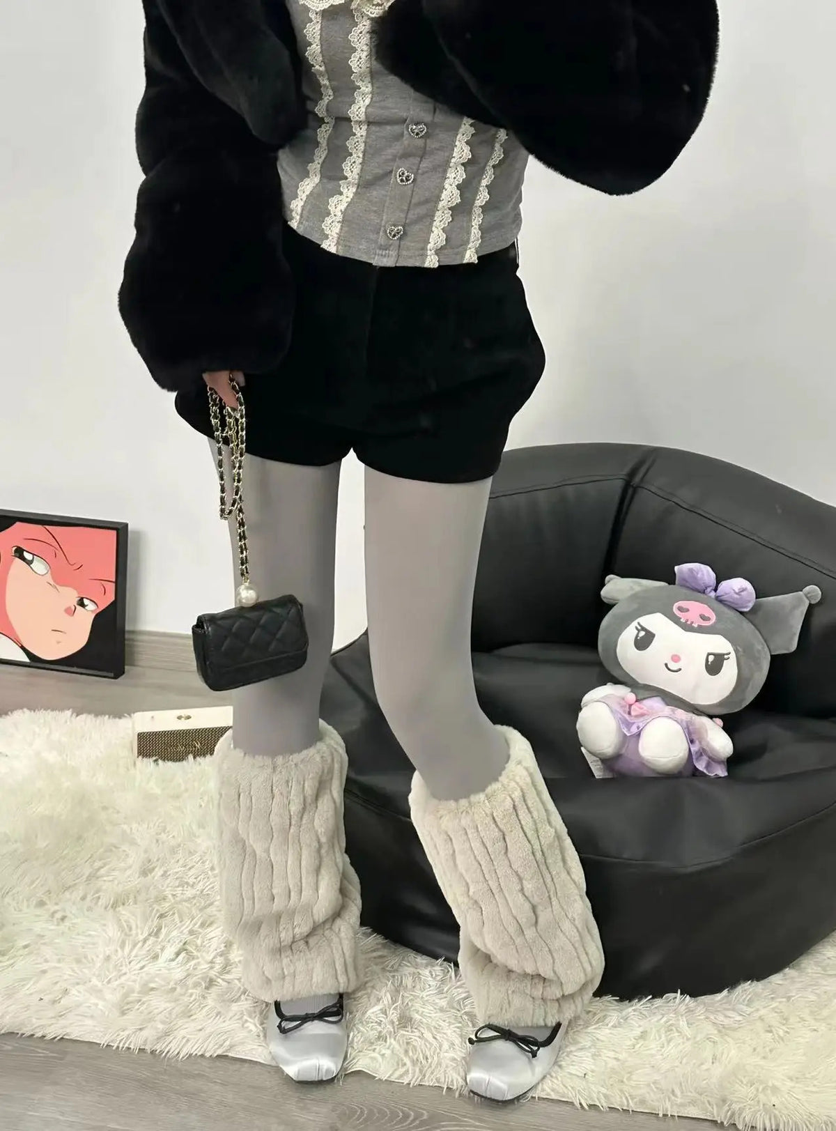 Women Thickened Imitation Mink Fur Plush Leg Warmers Boots Cover Warm Leggings Boots Mid Length Socks Harajuku Party Accessories