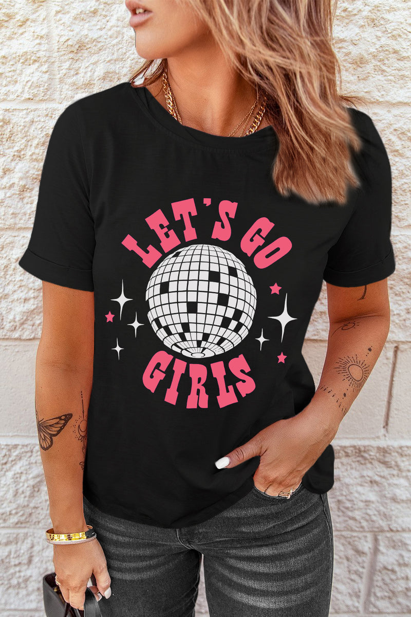 Black LET'S GO GIRLS Disco Ball Graphic Tee