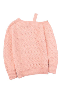 Pink  Asymmetric Cut Out Cold Shoulder Eyelash Sweater