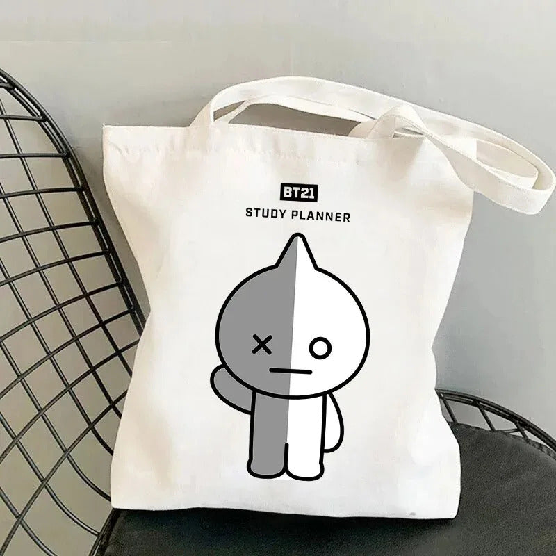 Anime Cartoon Rabbit Shoulder Bag for Women Harajuku Resuable Shopping Bags Female Street Style White Canvas Shopper Handbags