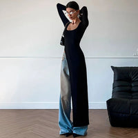 Hugcitar Autumn Fashion Solid Long Sleeve Slit Irregular Sexy Bodycon Maxi Dress Women Casual Y2K New Outfits Party Vacation