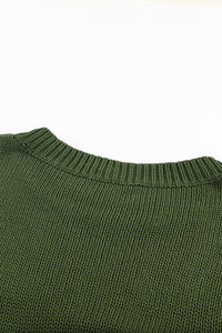 Green Oversize Knitted Drop-shoulder Sleeve Sweater