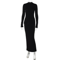 TARUXY Half Turtleneck Long Sleeves Maxi Dress Fashion Office Lady Clothing Back Slit Gown Dress Female Solid Streetwear Autumn