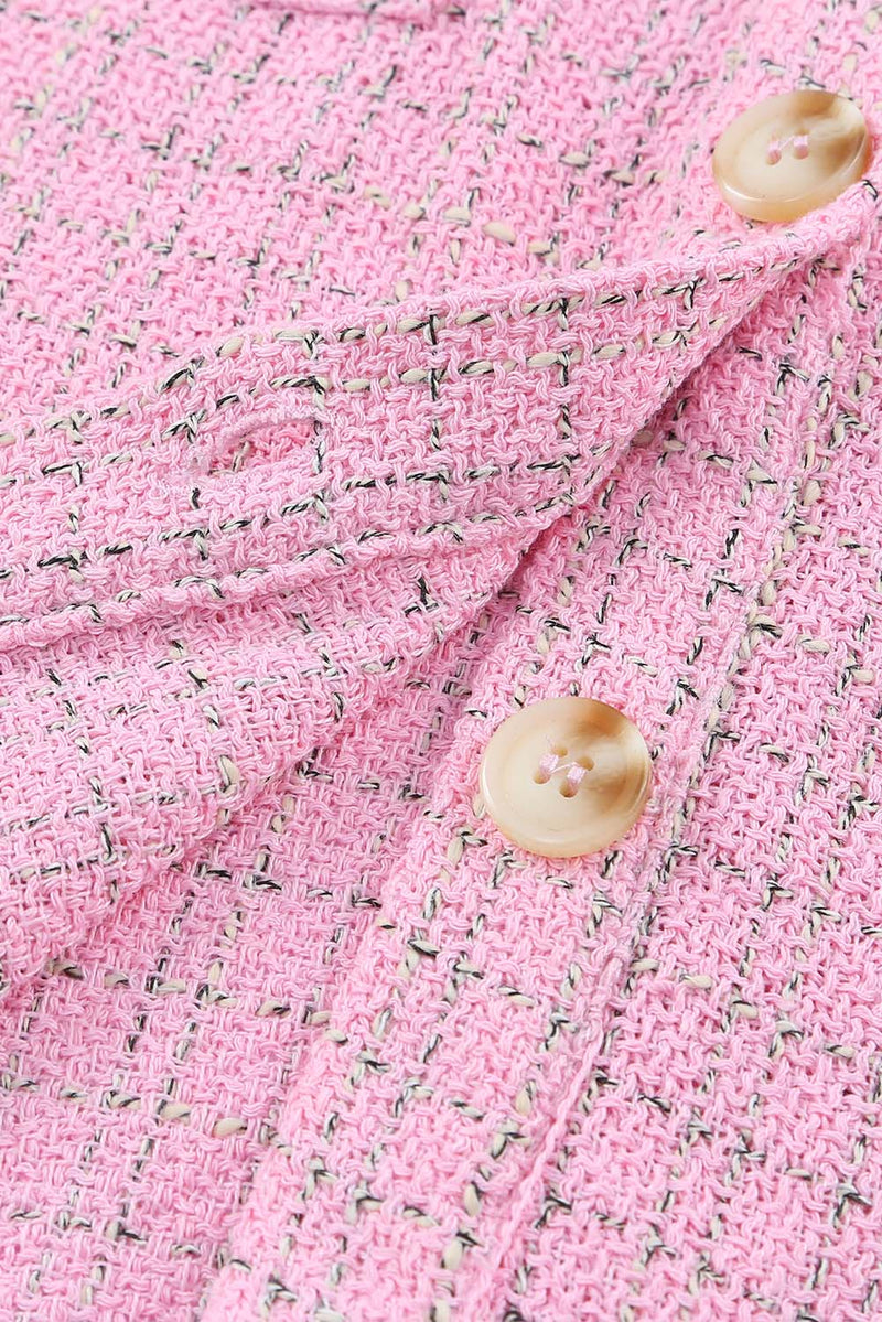 Pink Plaid Tweed Button Up Shacket