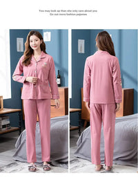 100% Cotton Long Sleeve Cardigan Pajama Set For Middle-aged Elderly Women Autumn Outer Wear Homewear