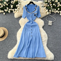 Elegant Turn-down Collar embroidery Single Breasted Knit Bodycon Dress Slim Fashion Sweater Vestido Sexy Women Winter Clothing