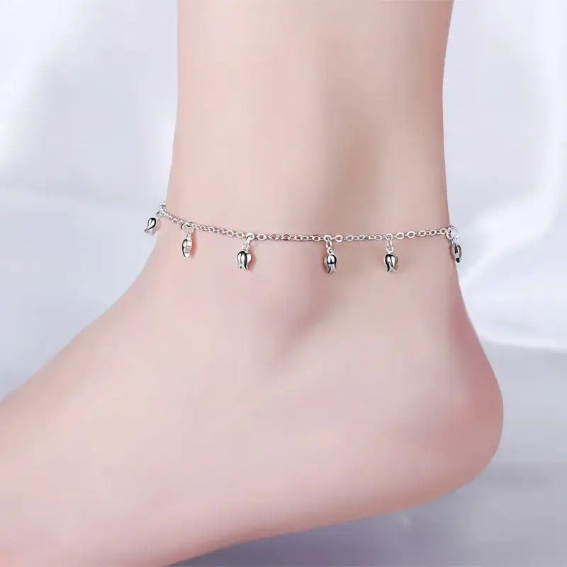 100% 925 Sterling Silver Snake Chain Pearls Anklets For Women Fashion Silver 925 Jewelry Wholesale DA387