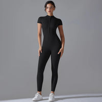 Yoga Set Women's Jumpsuits One-Piece Suit Zipper Short Sleeve Gym Push Up Workout Clothes Fitness Bodysuit Sportswear Tracksuit