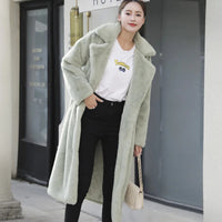 Winter Women High Quality Faux Rabbit Fur Coat Luxury Long Fur Coat Loose Lapel OverCoat Thick Warm Plus Size Female Plush Coats