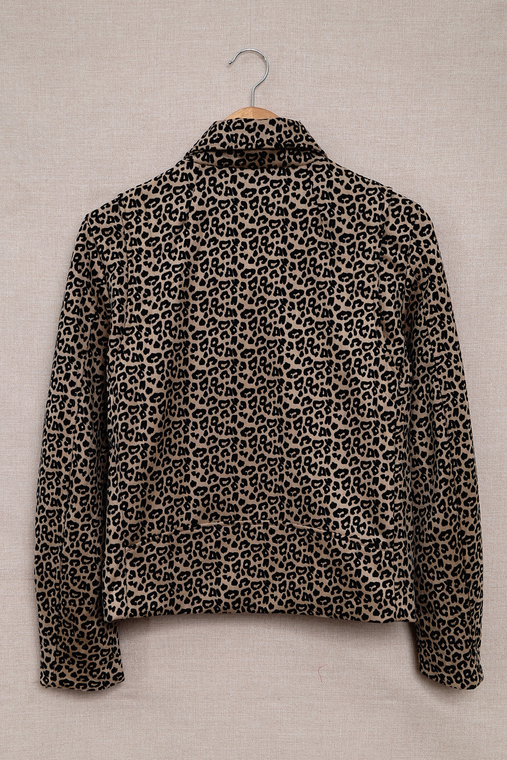 Leopard Zipped Notch Collar Short Jacket