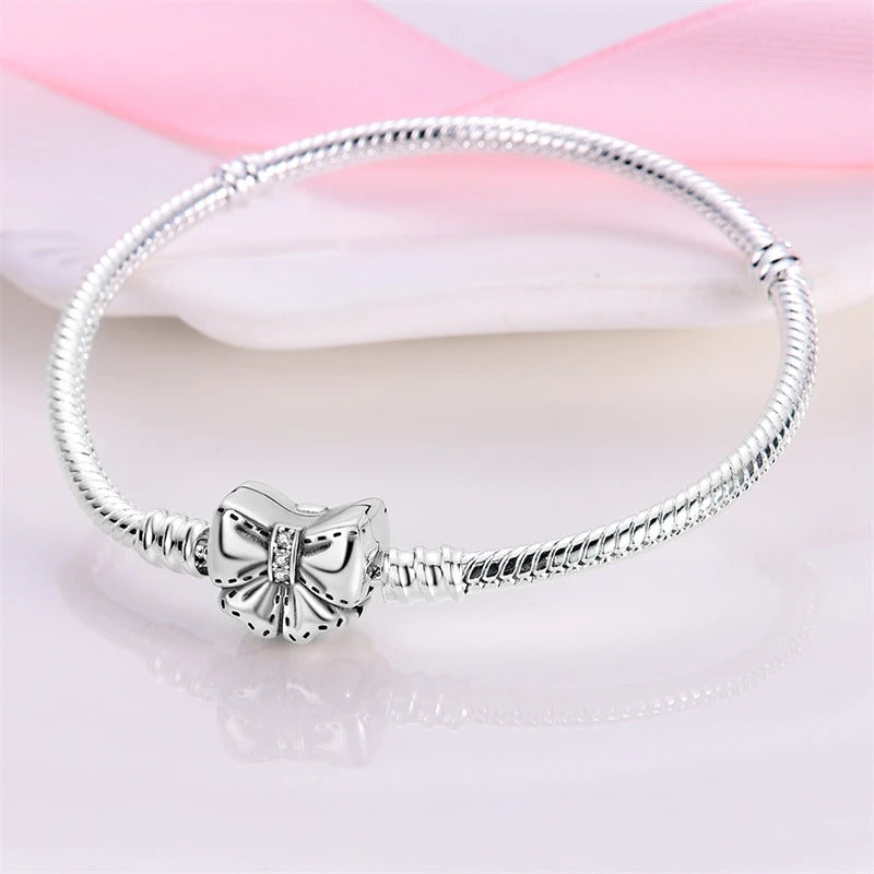 2024Hot Sale Heart Zircon Snake Chain Charm Beads Bracelet Women 925 Silver Original Pendant Bead DIY Jewelry Fine Festival Gift