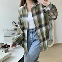 Plaid Shirt Women Autumn Long Sleeve Top Female Vintage Fashion Single Breasted Blouse Ladies Preppy Style Loose Check Shirts