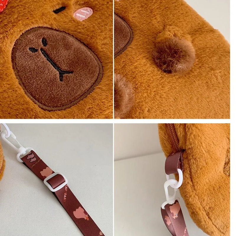 Large Capacity Capybara Plush Shoulder Bag Cartoon Capybara Handbag Unisex Capybara Handbag