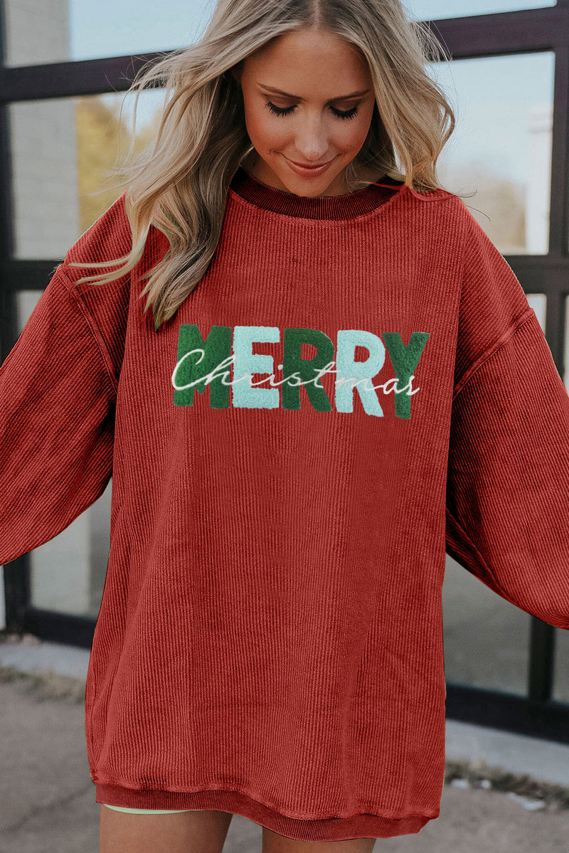 Racing Red MERRY Christmas Corded Pullover Sweatshirt