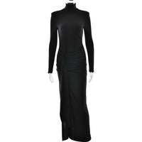 JULISSA MO Sexy High Slit Bandage Women Long Dress Black Turtleneck Long Sleeve Dress Female Winter Slim Elegant Women Clothing