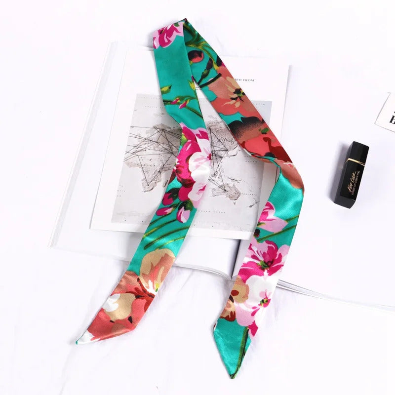 New Print Flower Small Scarf for Women Handle Bag Ribbons Brand Fashion Head Scarf Small Long Skinny Scarves Wholesale Headbands