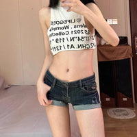 Korean Summer Women Denim Shorts Lady Low Waist American Y2K Elastic Slim Fit Hot Pants Female Sexy Deep Blue Hip Wrapping Jeans