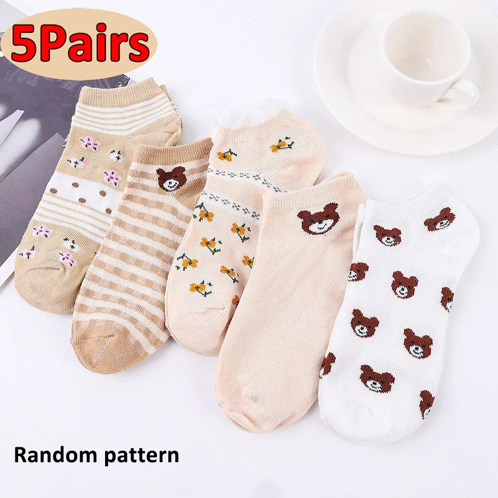 1-5Pairs Cotton Short Sock Cartoon 3D Cat Puppy Dog Animal Socks Harajuku Kawaii Women Girls Anklet Socks Breathable Casual Sox