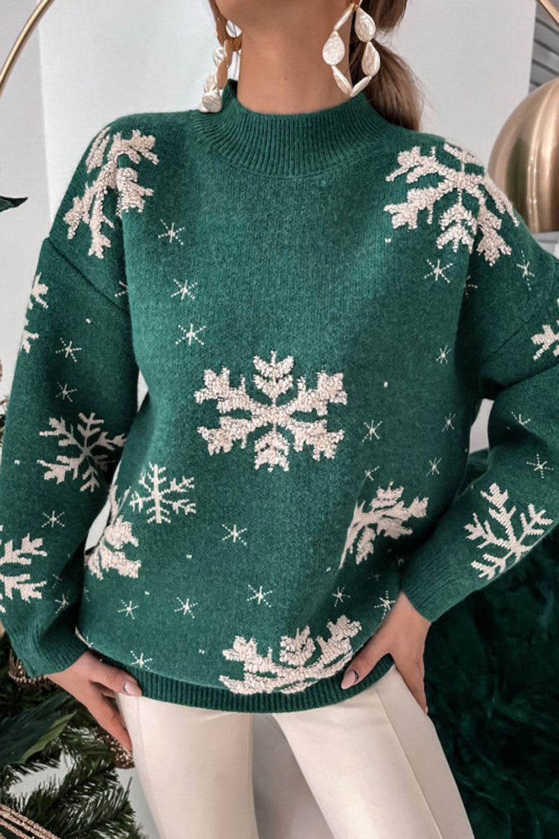 Red Christmas Snowflake Mock Neck Sweater