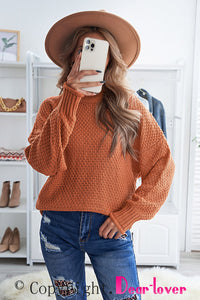 Orange Oversized Chunky Batwing Long Sleeve Turtleneck Sweater